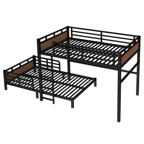 English Elm Full Metal Bunk Bed With Walnut Finish - Versatile Loft Style, Sturdy Design, Easy Assembly, Space-Saving W1580S00227