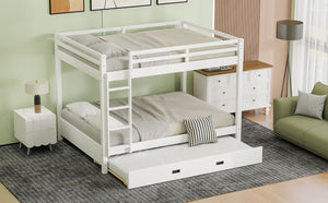 English Elm Wood Queen Size Bunk Bed With Trundle & Ladder – Stylish Space-Saving Solution For All Ages! N7090004008K-GIGA