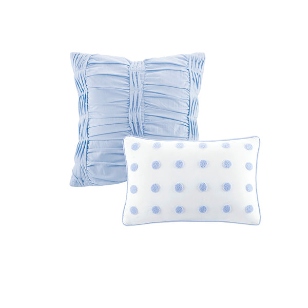 JLA Home Urban Habitat - Cotton Brooklyn Jacquard Duvet Set with Tufted Chenille Dots, Quilted Euro Shams & Pillows Blue UH12-2158