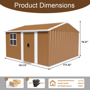 English Elm 12x10 Galvanized Steel Outdoor Storage Shed Weatherproof Backyard Garden Tool Organizer W2700S00064