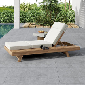 English Elm Lounge Chaise Outdoor Acacia Wood Slatted Frame with Water Resistant Cushion Resort Style Cream,Light Brown N770P442L67C