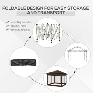 English Elm Outsunny Steel Patio Gazebo with Vented Canopy Mesh Netting and Ornate Corner Frame W2225P174278