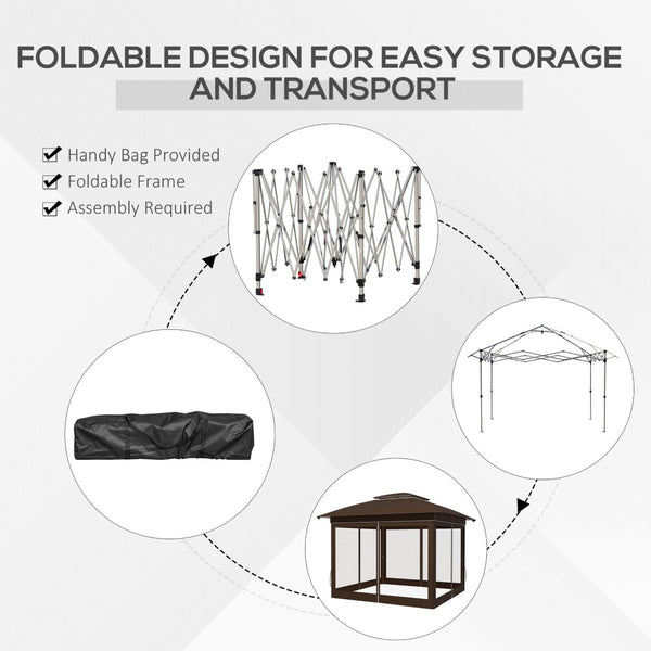 English Elm Outsunny Steel Patio Gazebo with Vented Canopy Mesh Netting and Ornate Corner Frame W2225P174278