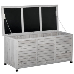 English Elm Outsunny 75 Gallon Weather-Resistant Wooden Deck Box With Aeration & Bench Functionality, Grey W2225P200871-GIGA