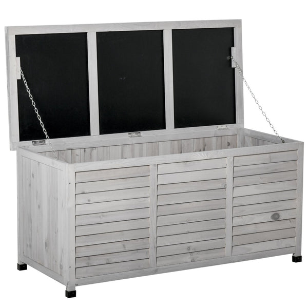 English Elm Outsunny 75 Gallon Weather-Resistant Wooden Deck Box With Aeration & Bench Functionality, Grey W2225P200871-GIGA
