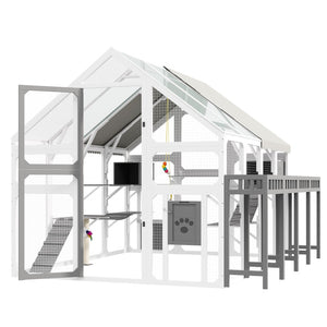 English Elm Large Walk-in Pine Wood Catio Enclosure with Platforms Resting Boxes and Planter Grey,White N704G201619K