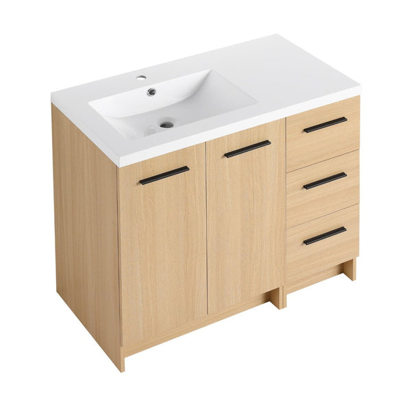 English Elm 36" Floating Bathroom Vanity Light Oak Modular Cabinet with Gel Coat Integrated Sink W3450S00098