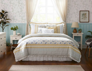 English Elm 9 Piece Cotton Percale Comforter Set - Chic Yellow Queen Ensemble With Vintage Paisley & Pillows B03597196