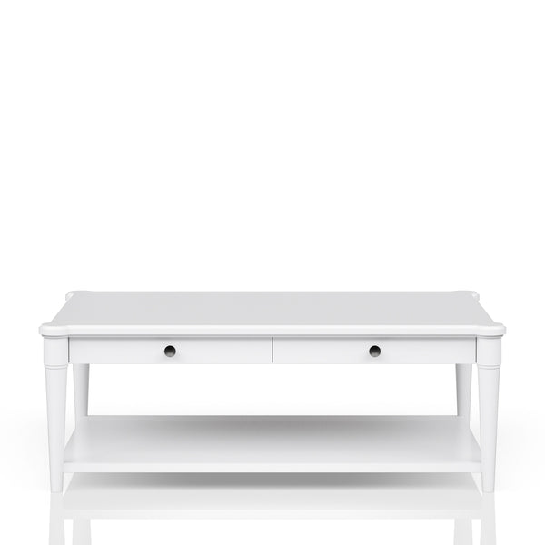English Elm White Solid Wood Cocktail Table with Casters and Two Drawers, Transitional Casual Design, Durable Finish White 51.75 L x 31.5 W x 12.5 H B2699P218288