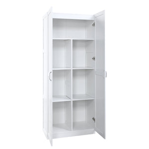 English Elm Hopkins 30" Storage Cabinet White – 7-Shelf Tall MDF Wardrobe with Soft-Close Doors & Black Pulls B365P397858