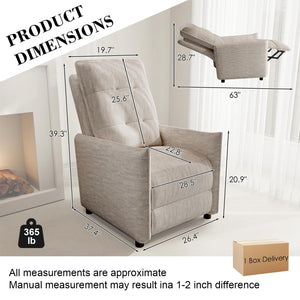 English Elm Chenille Upholstered Push Back Recliner with Metal Frame and Overstuffed Foam Lounger Beige W3568P431428