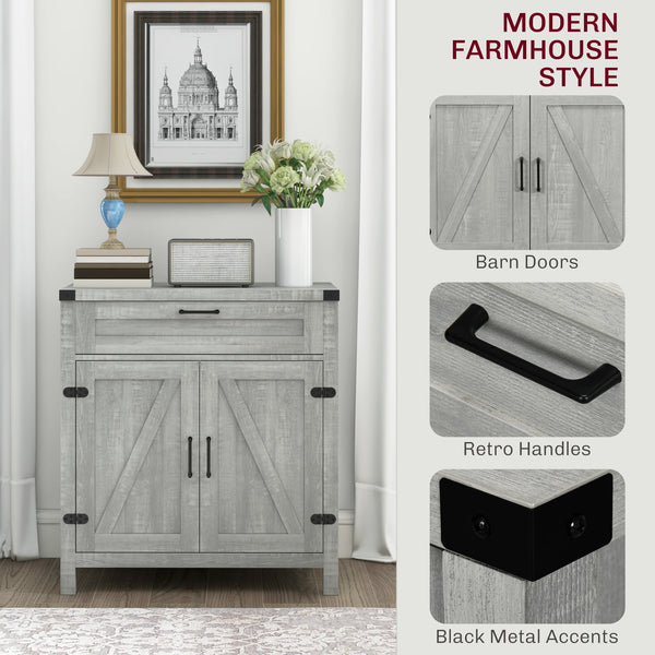English Elm Homcom Modern Farmhouse Sideboard Buffet Cabinet With Storage Drawer & Barn Doors For Versatile Style W2225P229533