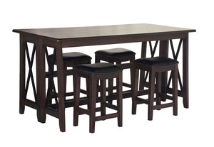 English Elm Dark Solid Wood Drop Leaf Table with 4 Stools — Space-Saving Expandable Dining Set, Durable Finish Dark Brown 75.5 L x 21 W x 16.75 H B2699P206767