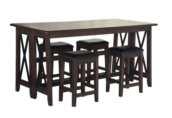 English Elm Dark Solid Wood Drop Leaf Table with 4 Stools — Space-Saving Expandable Dining Set, Durable Finish Dark Brown 75.5 L x 21 W x 16.75 H B2699P206767