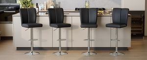 English Elm Modern Pu Leather Dining Chair Set of Six with Curved Back and Polished Metal Legs Black+Silver W1151P370791