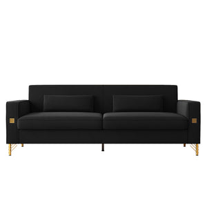 English Elm FX-P18-BK(sofa)Luxury Soft Faux Sherpa Sofa with Gold Accents, Removable Cushions, Modern Chic Design Black W57649846