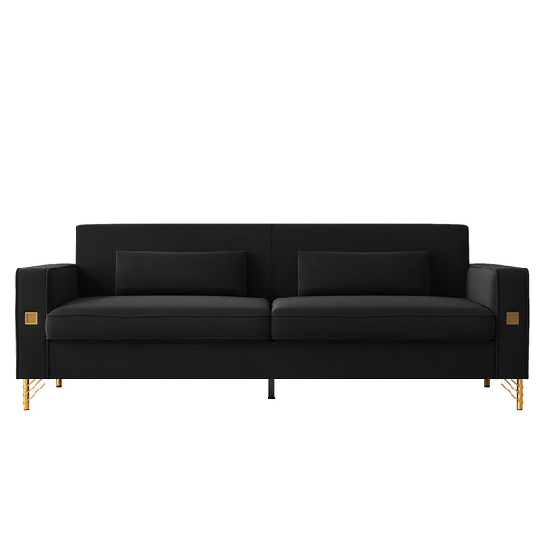 English Elm FX-P18-BK(sofa)Luxury Soft Faux Sherpa Sofa with Gold Accents, Removable Cushions, Modern Chic Design Black W57649846