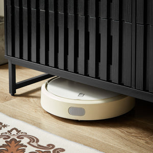 English Elm 6 Drawer Double Dresser Black Grille Striped Doors, Modern MDF & Metal Legs, Sturdy 6-Drawer Storage Elegance W578P193307