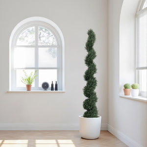 English Elm 6ft Spiral Topiary Cedar Artificial Potted Trees Porch Patio Entryway Accent 2 Pack W2945P390483