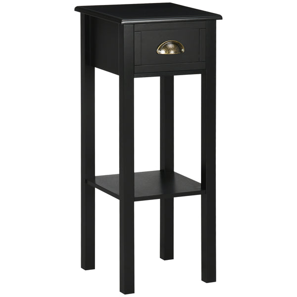 English Elm HOMCOM Slim 29.5" 2-Tier Side Table with Drawer & Elevated Shelf, MDF End Table for Living Room W2225P173882