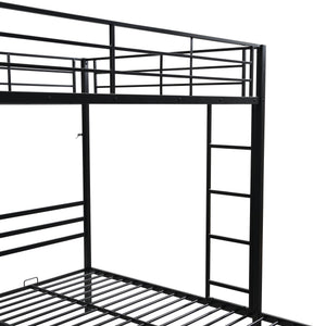 English Elm Full Metal Triple Bunk Bed Full over Twin over Twin with Vertical Ladder, Safety Rails & Shelf Black W2297S00026