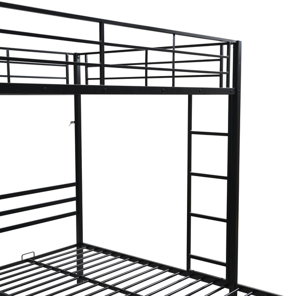 English Elm Full Metal Triple Bunk Bed Full over Twin over Twin with Vertical Ladder, Safety Rails & Shelf Black W2297S00026
