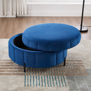 English Elm 31.5"w Velvet Channel Tufted Round Storage Ottoman Pumpkin Sculpted Living Room Accent W3118P272637
