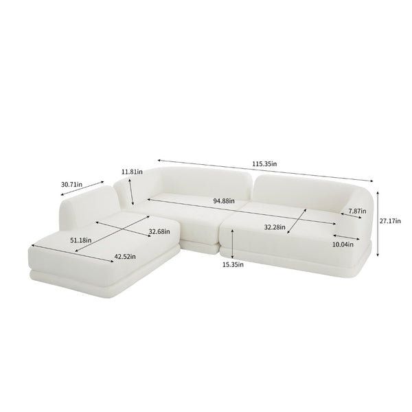 English Elm 115" L-shaped Sectional Three Piece Deep Seat Chaise Sofa for Modern Living Rooms Beige N767P385430A