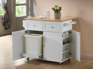 English Elm 1pc Modern Farmhouse Kitchen Cart with Butcher Block Top, 3 Doors, Drawers, Spice & Towel Racks B011P309156