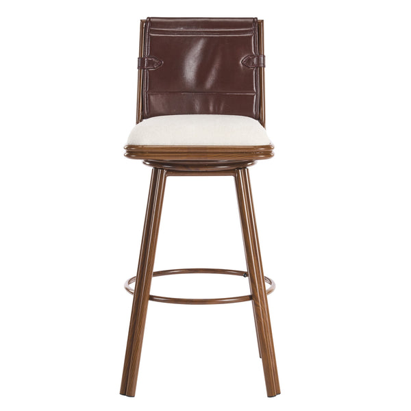 English Elm Christopher Knight Home® - Sibyl Upholstered Bar Stool Set of 2 – Walnut Metal Frame, Cloud-Soft Beige Seat, Durable Faux Leather Backrest N775P340827B