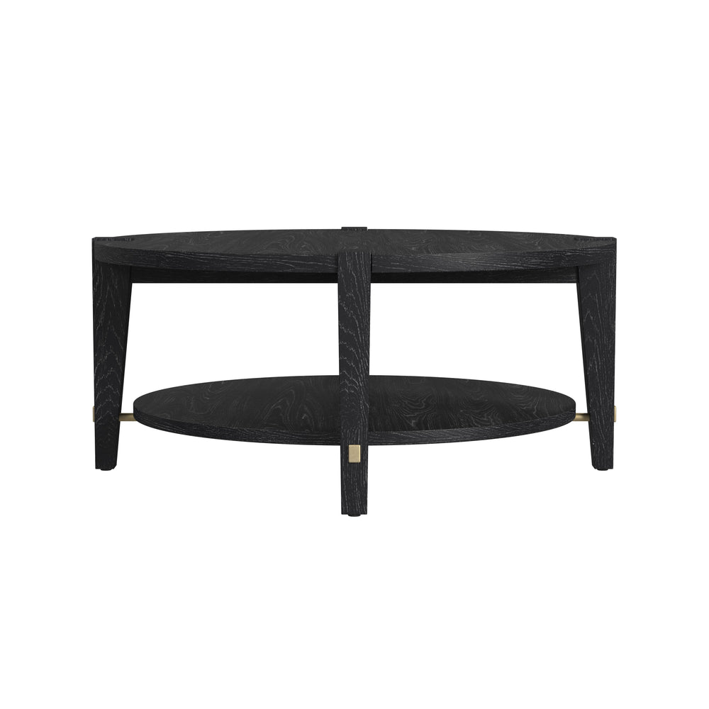 Basset Mirror Whitfield Round Cocktail Table - Modern Interlocking Design In Black Stain With Gold Accents Black Wood 9985-lr-120