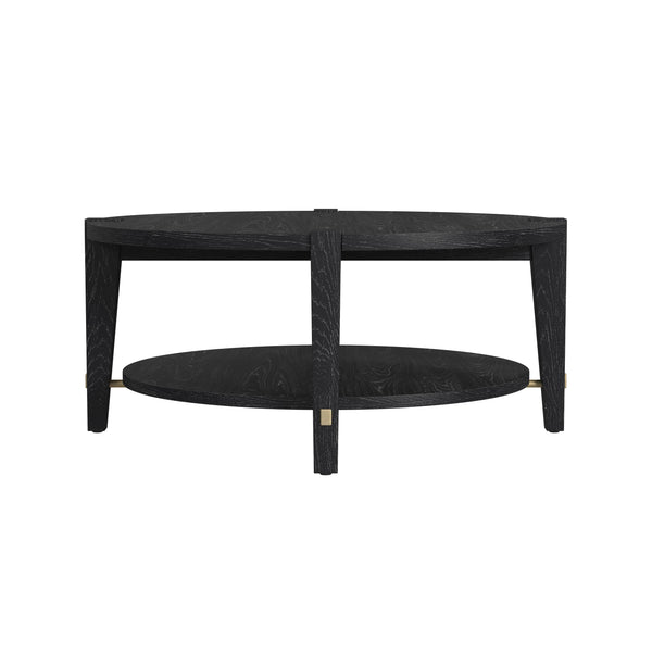 Basset Mirror Whitfield Round Cocktail Table - Modern Interlocking Design In Black Stain With Gold Accents Black Wood 9985-lr-120