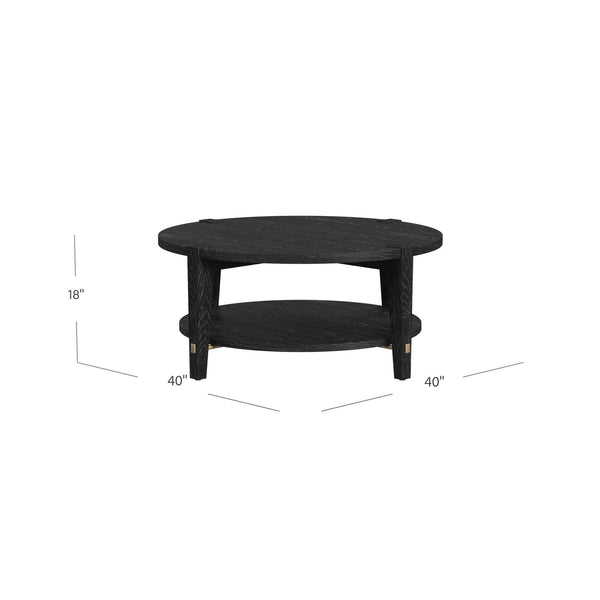 Basset Mirror Whitfield Round Cocktail Table - Modern Interlocking Design In Black Stain With Gold Accents Black Wood 9985-lr-120