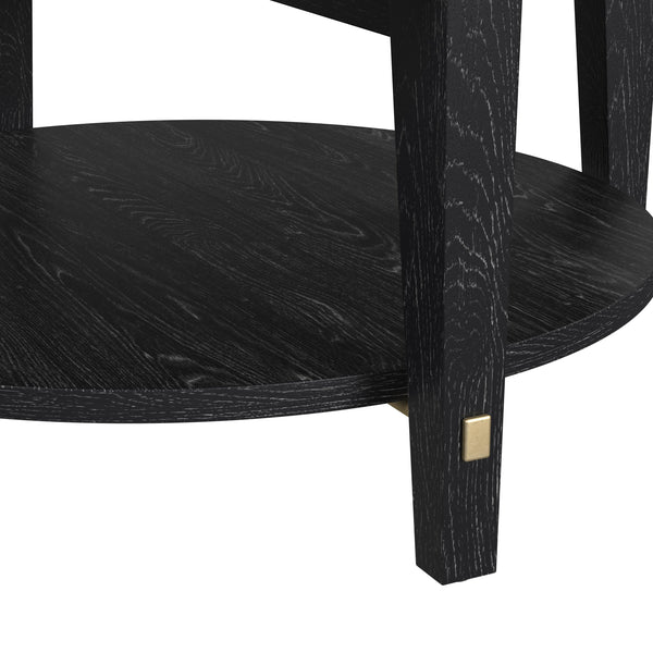 Basset Mirror Whitfield Round Cocktail Table - Modern Interlocking Design In Black Stain With Gold Accents Black Wood 9985-lr-120