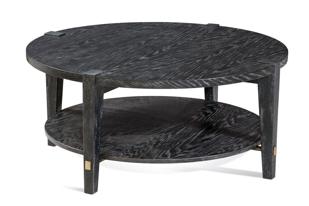 Basset Mirror Whitfield Round Cocktail Table - Modern Interlocking Design In Black Stain With Gold Accents Black Wood 9985-lr-120