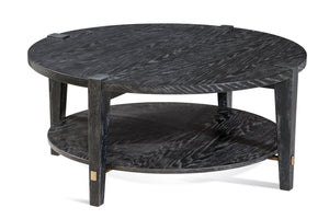 Basset Mirror Whitfield Round Cocktail Table - Modern Interlocking Design In Black Stain With Gold Accents Black Wood 9985-lr-120