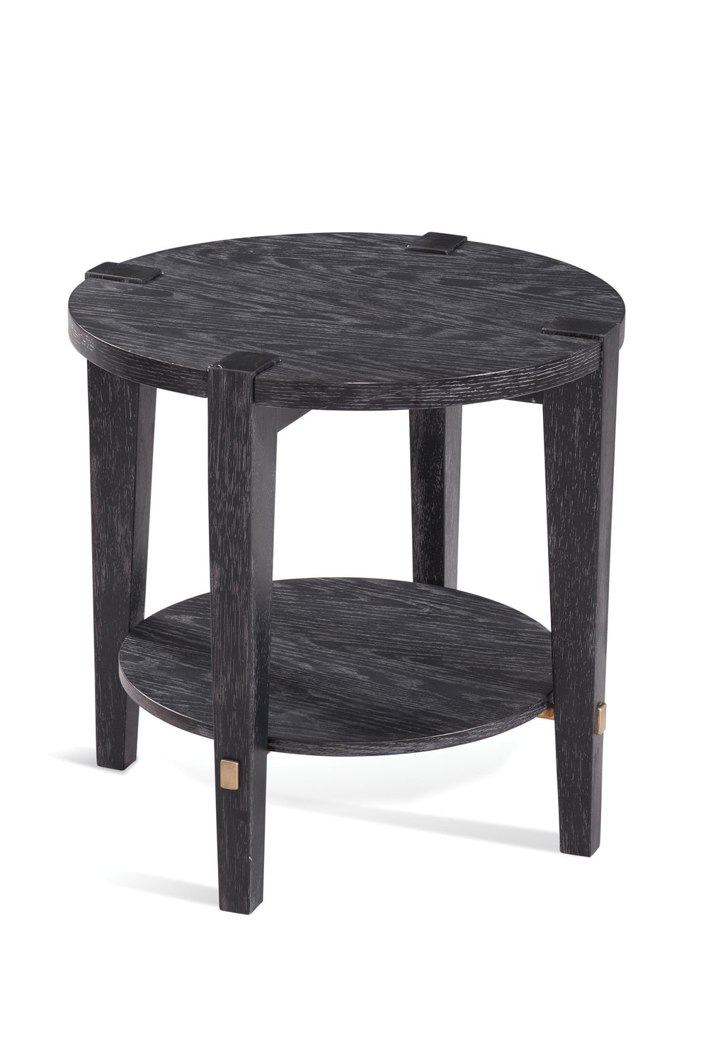 Basset Mirror Whitfield Modern Round End Table With Interlocking Design, Black Stain & Brushed Gold Accents Black Wood 9985-lr-220