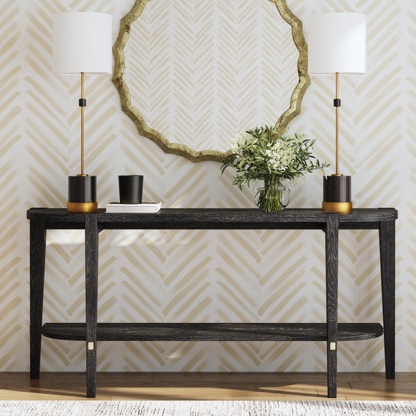 Basset Mirror Whitfield Console Table - Modern Rubberwood Design With Brushed Gold Accents & Elegant Black Finish Black Wood 9985-lr-400