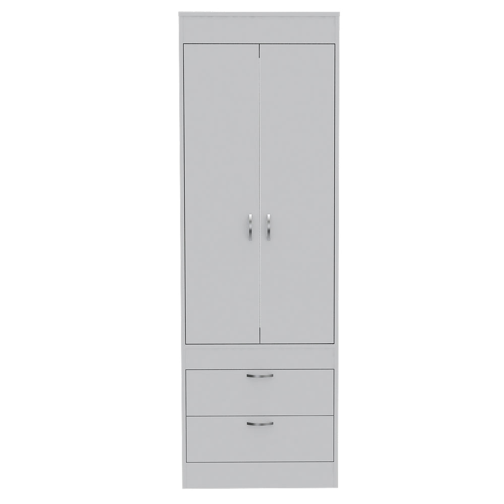 English Elm Alabama Armoire with Spacious Cabinet, Closet Rod & Two Drawers for Organized Bedroom Storage White 74 L x 23 W x 4 H B128P148850