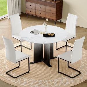English Elm Modern Faux Marble Round Dining Set with 4 Upholstered Chairs for Small Spaces W3875S00064