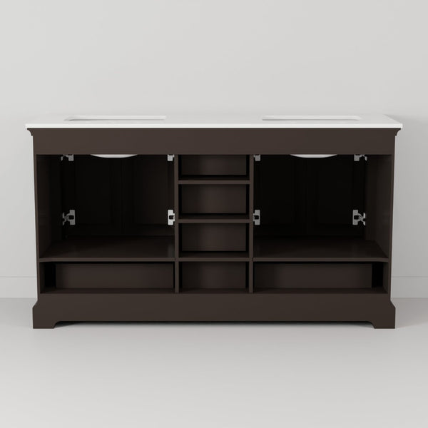 English Elm Espresso 60 Inch Double Bath Vanity Cultured Marble Top with Soft Close Storage B2731P258389