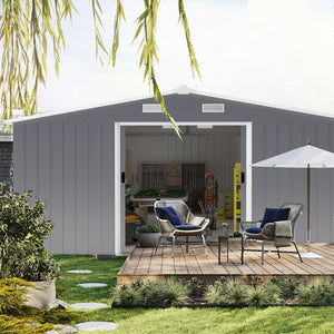 English Elm Campcraft 10x12 Ft Steel Outdoor Storage Shed with Daylight Windows and Weather Resistant Build Dark Gray W1598S00031