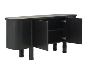 Sunpan Magnus Sideboard - Modern Black Oak Storage Solution With Soft-close Doors & Stylish Round Edges Black Wood 111952