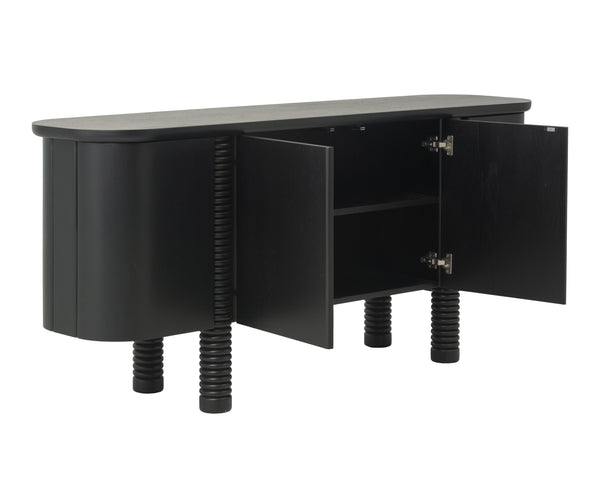 Sunpan Magnus Sideboard - Modern Black Oak Storage Solution With Soft-close Doors & Stylish Round Edges Black Wood 111952