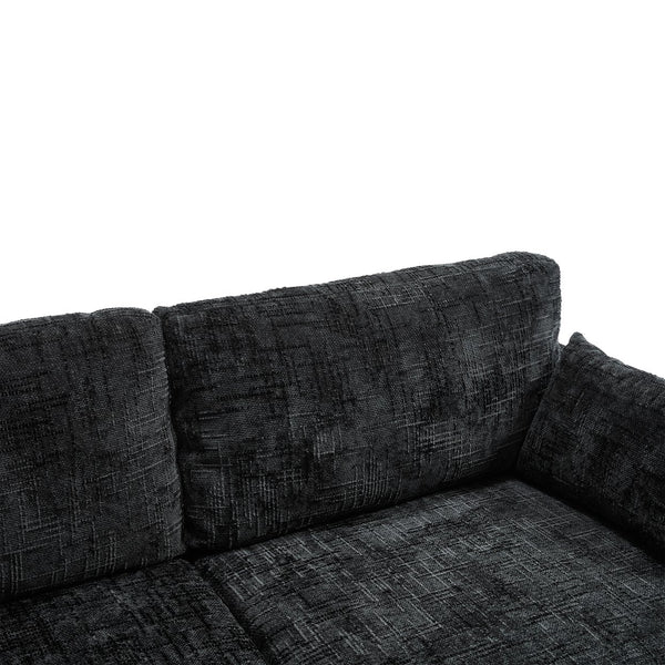 English Elm Modern chenille 2-seater sofa with LED, USB charging, storage pocket, solid wood legs, durable comfort Black W395P318548