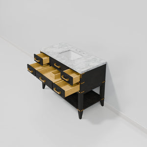English Elm Black Oak Single Bath Vanity With Premium Carrara Marble Top - Elegant Storage & Soft-Close Design B2731P261019