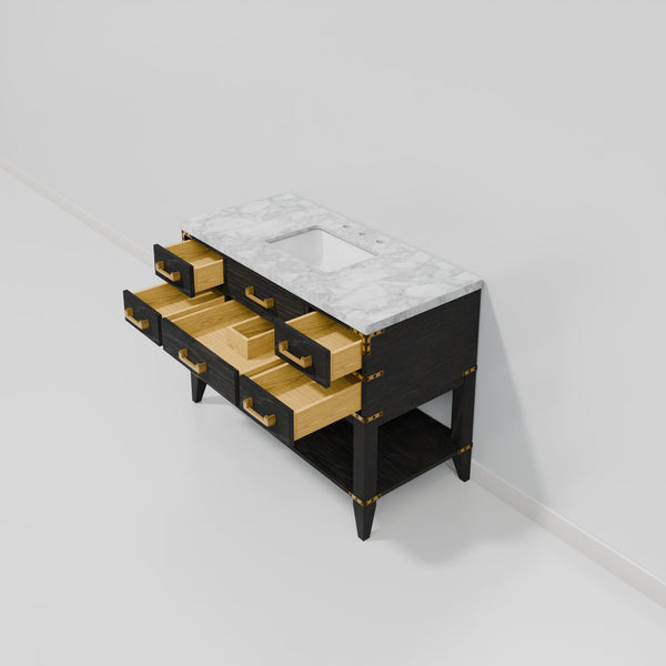 English Elm Black Oak Single Bath Vanity With Premium Carrara Marble Top - Elegant Storage & Soft-Close Design B2731P261019