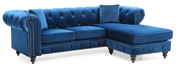 English Elm Nola Velvet Tufted Sofa Chaise with Nailhead Trim, Pocketed Coil Cushions and Turned Wood Legs Navy Blue 15 L x 32 W x 55 H B078S00008