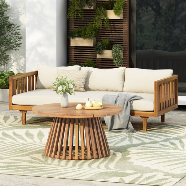 English Elm Christopher Knight Home® - Patio Claremont 3-Seater Daybed & Acacia Wood Coffee Table Set For Stylish Outdoor Comfort P2 N770P234486T_N770P205537B-GIGA