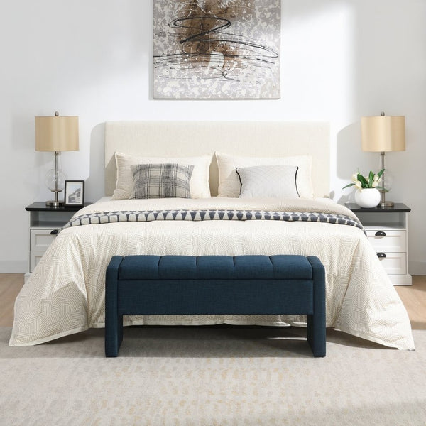 English Elm Modern Linen Upholstered Storage Bench Tufted Seat Organizer for Bedroom Entryway Navy Blue W2671P429583